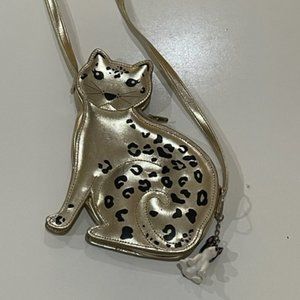Gold Spotted Cat Purse with Dog Pendant